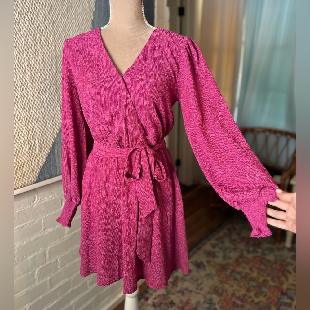 Flying Tomato Purple Accordion Ribbed Flowy Sleeve Dress - Picture 2 of 14